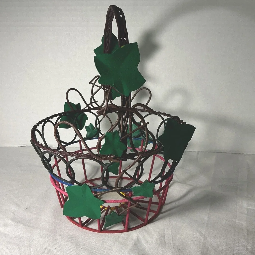 Vintage Multi-color Free Standing Farmhouse Egg, Garden Or Indoor Basket